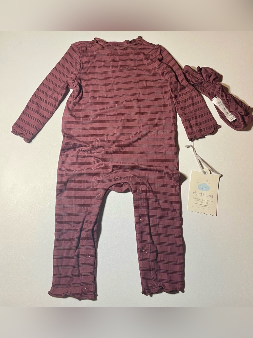 Cloud Island Mauve Striped Baby Romper with Headband Set NWT 6-9 Months Girls